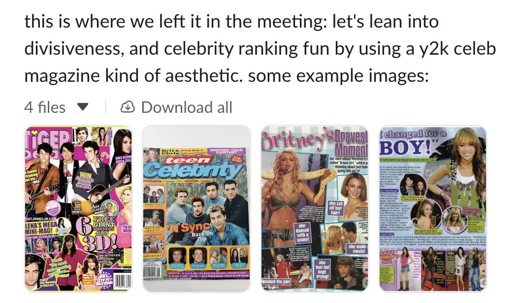 A screenshot of multiple magazine covers sent as a Slack message