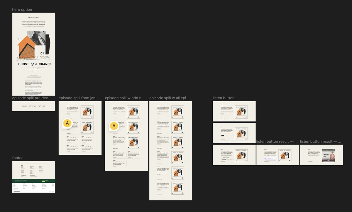 A screenshot of a Figma file showing multiple page layout options