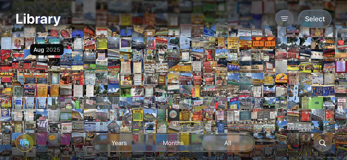 A screenshot of a camera roll with hundreds of photos of signage
